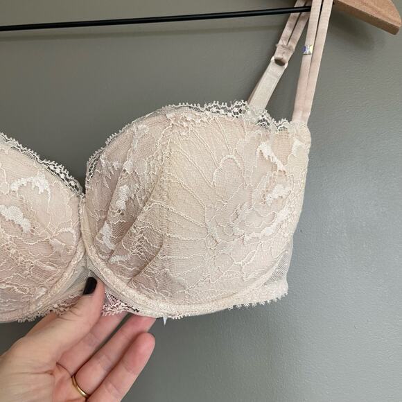 Maison Lejaby Lace Underwired‎ Lightly Padded Balconette Bra Cream Size US 30E - Picture 9 of 16